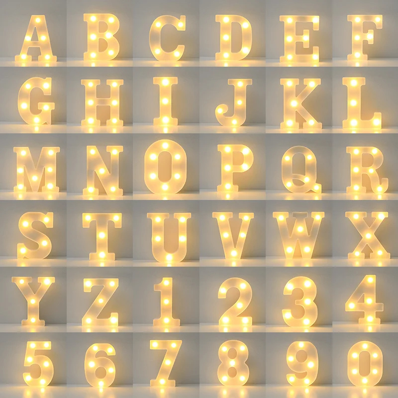 Alfabeto por atacado A-Z LED Letter Lights Luminous Number Lamp Night Light para o casamento Aniversário Natal Party Home Decoração