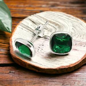 Hot Selling Good Quality 925 <b>Sterling</b> <b>Silver</b> Emerald Glass Cushion Shape <b>Stud</b> <b>Earrings</b> Jewelry Classy Look Party Wear <b>Earrings</b> - Product Image 4