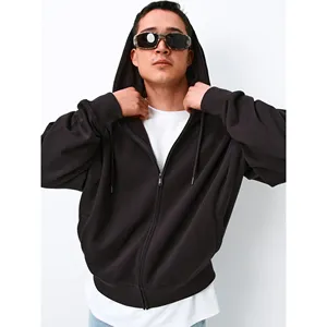 Sudadera con Capucha Básica para Hombre, con Cierre, Manga Larga, Corte Holgado, Informal, con Bolsillos, Color Café, para Otoño - Product Image 1