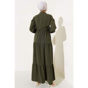 Vestido en capas con medio botón en la parte delantera Caqui oscuro Patrón regular TR Origin - Product Image 3