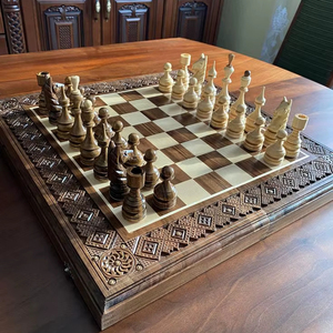 MÁS JUEGO DE AJEDREZ DE MADERA PERSONALIZADO JUEGO DE AJEDREZ DE GRAN TAMAÑO Tablero plegable Piezas de ajedrez Juego de mesa - Product Image 5