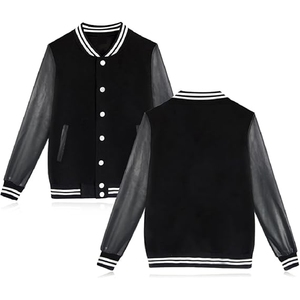 Veste universitaire color block style streetwear moderne, contrast noir et gris, veste Letterman – Look décontracté audacieux - Product Image 1