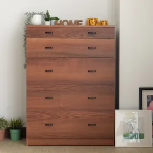 Roomy <b>Storage</b> Space Walnut Color 5-Drawer <b>Chest</b> Organizer Unit for Bedroom - Product Image 3
