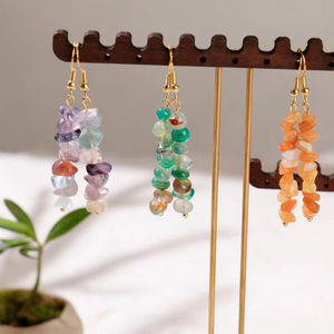 Boho <b>bead</b> earrings with turquoise design andy cascading <b>fringe</b>, unique jewelry gift - Product Image 1