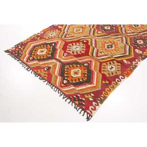 Tapis turc vintage, grand tapis de 5,1 x 9,7 pieds, tapis en laine patchwork rouge et orange - Product Image 2