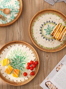 Plateau en rotin fait main avec incrustation artistique de coquillages pour une décoration intérieure haut de gamme Vietnam - Product Image 2