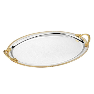 Plateau de service élégant en métal blanc avec bordure dorée, poignées en boucle, grand plateau rectangulaire, décoration moderne pour la maison, léger - Product Image 3