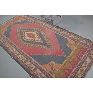 Vintage Turkish Rug, 4.9x11.7 ft Rug, <b>Red</b> Striped <b>Wool</b> Rug - Product Image 4