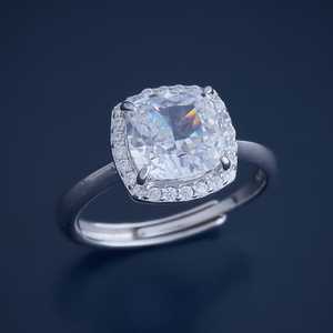 Bague pour femme en argent 925, agate mousse taille coussin, plaqué or rose et rhodium, sertie griffe, tendance et élégante, pour fiançailles - Product Image 1