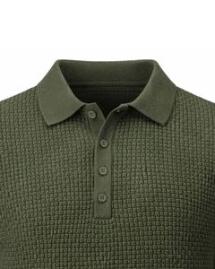 Suéter Polo de Punto Waffle para Hombre, Manga Larga, Cuello con Botones, Informal, para Invierno, Color Verde Oliva, para Venta al por Mayor y Suministro a Granel - Product Image 5