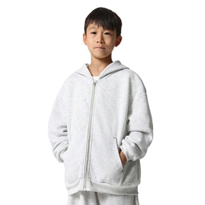 Boys Gray Cotton Tracksuit Hoodie With Zipper Full Length Pants Loose Fit Casual Jogging Suit Solid Color Autumn Wear - Product Image 3