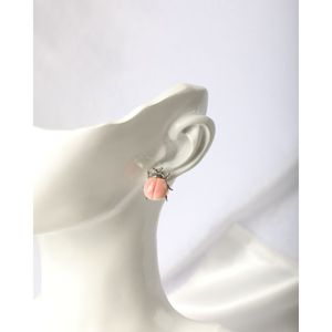 Pink Ladybug <b>Stud</b> <b>Earrings</b> in White Gold with Diamond Pearl and Zircon - Product Image 3