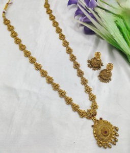 Collar largo de oro antiguo Conjunto nupcial clásico Conjunto de collar de belleza dorada con collar de moissanita para aniversarios de bodas - Product Image 2