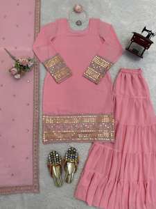 Ensemble Sharara en Georgette Foux très demandé avec Dupatta pour femmes, costume Sharara pakistanais pour l'exportation mondiale - Product Image 5