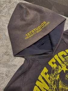 Sudadera con capucha personalizada con lavado ácido para hombre Street Style 500 GSM Straight Men Printed Sweatsuit Hoodies Custom Washed Casual - Product Image 3