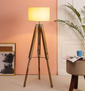 Lampe sur pied LED en bois de noyer rustique, élégante, classique, magnifique, design, trépied, multicolore, tissu, vente en gros - Product Image 5