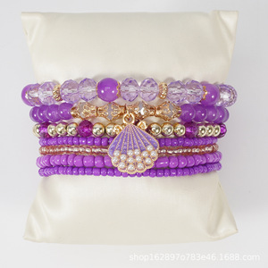 Ensemble de bracelets superposés style Bohème géométrique en acier inoxydable et argent tibétain, avec breloque coquillage et perles de cristal, design sans fin et tendance - Product Image 5