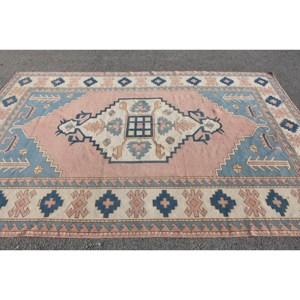 6.6 X 10.1ft Kilim Laine Tapis Turc Tissage Plat Salon Tapis Puzzle Motif avec Bleu Rose Latex Soutenu pour Couloir Utilisation - Product Image 4