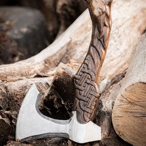 Venta al por mayor de calidad superior personalizada OEM ODM servicio hoja de acero de Damasco hacha sólida con mango de madera Funda de cuero grado Industrial - Product Image 6