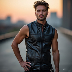 เสื้อกั๊กนักขี่มอเตอร์ไซค์หนังแท้คุณภาพสูงสำหรับผู้ชายเสื้อนอกลำลองหนังแกะเสื้อสำหรับนักขี่มอเตอร์ไซค์ - Product Image 1