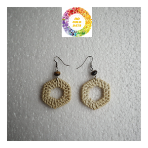 Pendientes de gota de borla de paja de ratán de bambú tejido, joyería de madera hecha a mano para mujer, accesorio de moda de estilo bohemio - Product Image 5