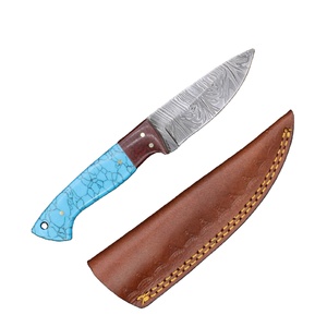 Couteau de chasse robuste à lame fixe en acier Damas avec rainure profonde pour une coupe contrôlée - Outil de survie et de camping en plein air DIY OEM - Product Image 1
