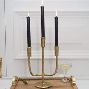 Bougeoir à 3 bras en or antique, candélabre en métal pour centre de table de mariage, décoration de maison de luxe, finition en laiton, candélabre - Product Image 1