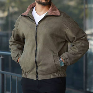 เสื้อโค้ทกันน้ำมีซิปมีปกสีกากีสำหรับผู้ชาย, เสื้อแจ็คเก็ตลำลองแขนยาวระบายอากาศ - Product Image 1