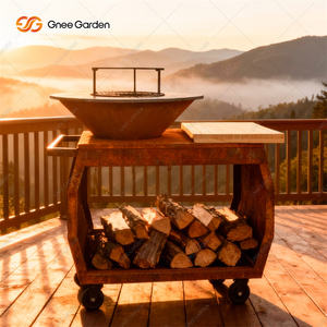 Barbecue extérieur moderne haut de gamme en acier Corten avec foyer à charbon, anneau de cuisson et rangement pour bois - Product Image 4