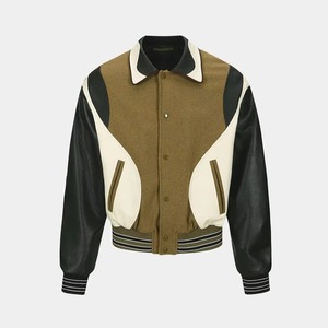 แจ็คเก็ตเบสบอลพรีเมียมแบบกำหนดเอง แจ็คเก็ตกันลมสไตล์แพทช์เวิร์คสุดเท่ พร้อมแขนหนัง - Product Image 2