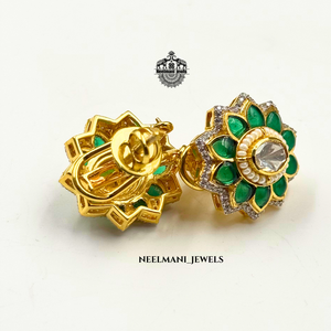 Vintage White and 14k/18k Gold Flora Shaped <b>Stud</b> <b>Earrings</b> Diamond Bezel Setting for Wedding and Gift - Product Image 1
