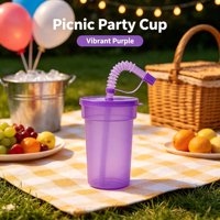 Gobelets de plage personnalisés avec couvercles et pailles, réutilisables, en plastique, pour boissons tropicales, vente en gros, multicolores