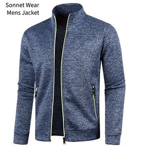 Mens Color Blocked <b>Zip</b>-<b>Up</b> <b>Jacket</b> Soft Knitted Sleeves and Stand Collar for Outdoor Casual Wear - Product Image 2