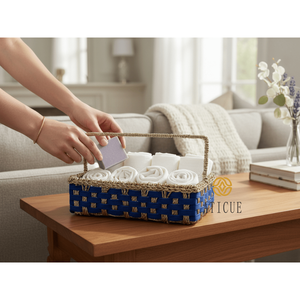 Eco-Friendly 12x6x4 Inch Hamper <b>Basket</b> Recycled <b>Plastic</b> Cotton with Top Handle Multipurpose Organizer for Living Room - Product Image 1