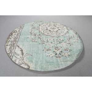 Alfombra Turca Vintage de 4,3x4,3 pies, Alfombra Redonda, Alfombra de Lana Azul - Product Image 3