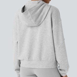 Streetwear recortada cremallera completa Sudadera con capucha para mujer hombro caído Anti-pilling personalizado 3D puff impreso logotipo transpirable sudaderas con capucha para mujer - Product Image 6