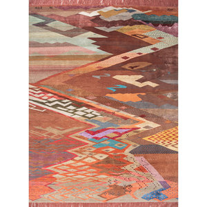 Alfombras Geométricas Grandes de Lana, Bambú y Seda Freedom Manchaha, Anudadas a Mano, Rojo Naranja, para Adolescentes, Diseños Rectangulares para Pasillos y Hogar - Product Image 1