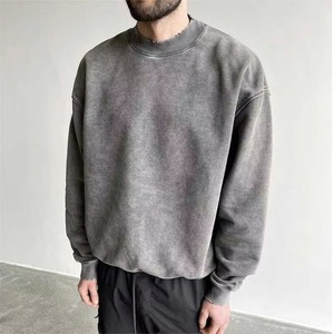 Sudadera de Cuello Redondo al por Mayor, Estilo Urbano Personalizado, 100% Algodón Felpa, Lavado Ácido Vintage, Gruesa, Holgada, con Hombros Caídos - Product Image 2