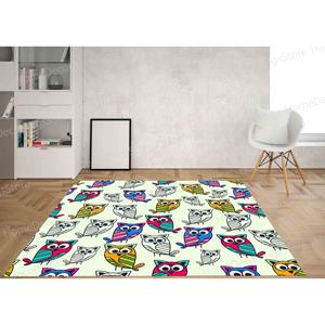 Tapis imprimé motif hibou, tapis mignons à motif hibou, tapis carré en chenille tendance pour chambre d'enfant, tapis doux à poils longs - Product Image 2