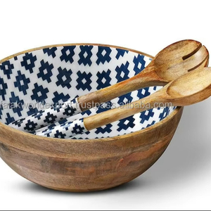 Bol à salade en bois de dernière conception, émaillé, impression personnalisée, pour la maison, l'hôtel, le restaurant, style artisanal mignon, cadeau d'affaires - Product Image 3