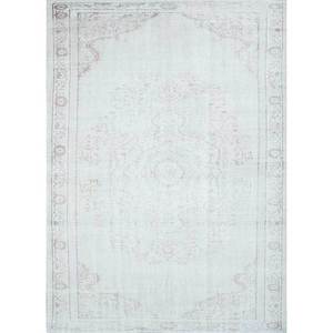 Tapis en laine noué à la main vintage ivoire Pae-1492 pour la maison, motif médaillon rectangulaire abstrait pour salon, couloir, entrée - Product Image 1