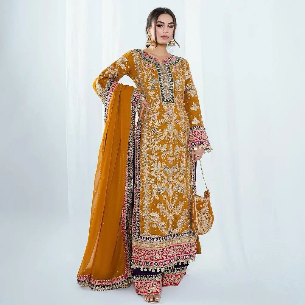 New design Pakistani Islamic salwarkamiz with duppata embroidery worked salwar and kamiz for woman India Pakistani dress