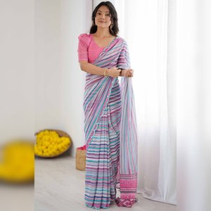 Magnifique sari Leriya imprimé en soie Tebby douce multicolore pour mariage, fête, Diwali, festival, à porter pour les femmes et les filles, best-seller - Product Image 1