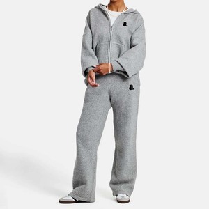 Retailer Printed Solid Color 100% Cotton Breathable Zip Sweatsuit Set Women <b>Stand</b> Front Heavyweight Winter Sporty Hoodie Jogger - Product Image 1