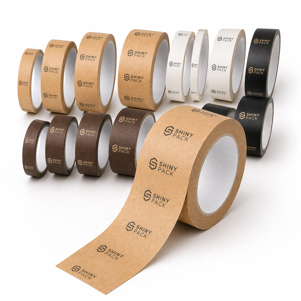 SHINY Tamper-Evident High Tack Self-Adhesive Brown White Black Kraft Tape for Premium Unboxing and Secure Carton Delivery