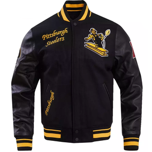 Steeler varsity jacket men Letterman Jacket with <b>gold</b> Leather Sleeves letterman custom leather varsity jacket for men - Product Image 5
