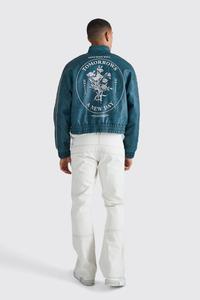 Chaqueta de moto de cuero a rayas bordadas con dobladillo elástico recortada de talla grande para invierno de fabricante de fábrica Unisex - Product Image 2