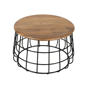 Table basse en bois avec base en fer soudé à la main et plateau en pierre de marbre poli pour une décoration intérieure sophistiquée - Product Image 6