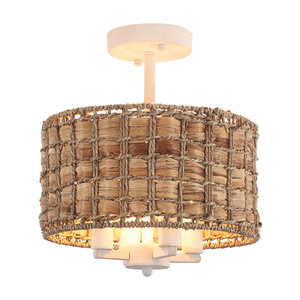 Lámparas de techo de tambor regulable bohemio de 12 pulgadas, 4 luces de ratán Natural, algas marinas, semi al ras, novedad, decoración creativa para el hogar - Product Image 6