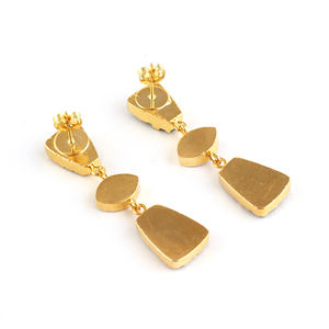 Cheapest Price Beautiful Genuine Sugar Druzy & Mother of Pearl Long Dangle Stud <b>Earrings</b> Gold Plated Three Stone Brass Jewelry - Product Image 4